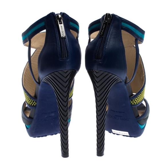 Jimmy Choo Tricolor Leather and Suede Honeycomb Lythe Platform Sandals Size 36.5 - Picture 4 of 5